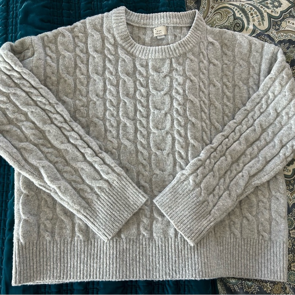 Cozy Gray Cable Knit Sweater